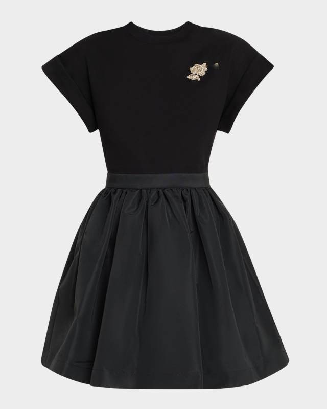 Crystal Flower Short-Sleeve Flare Mini Dress